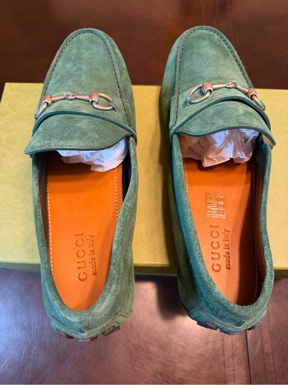 New Gucci Horsebit Suede Loafers Drivers Slip On Shoes Green UK 12 / US 12.5 - Picture 13 of 16
